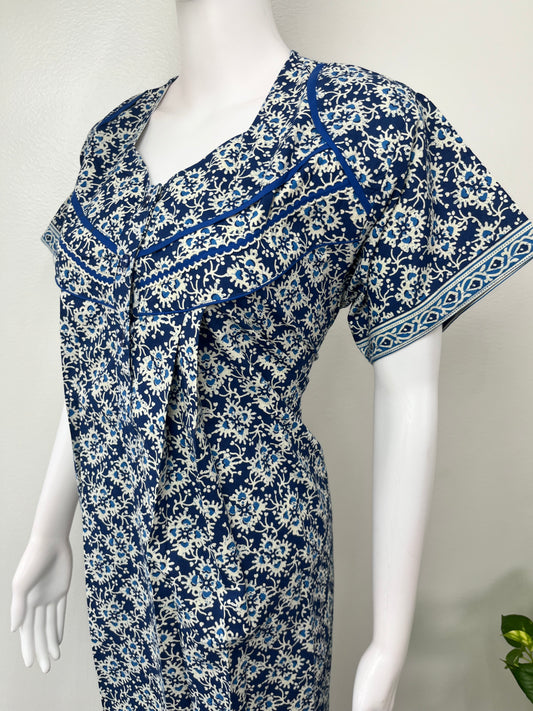 Blue Pure Cotton Nightgown Soft & Comfortable