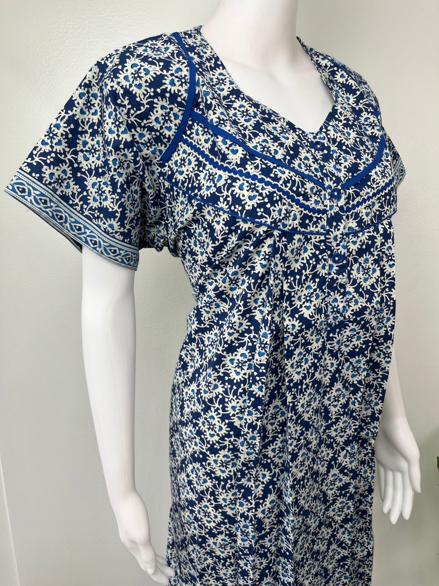 Blue Pure Cotton Nightgown Soft & Comfortable