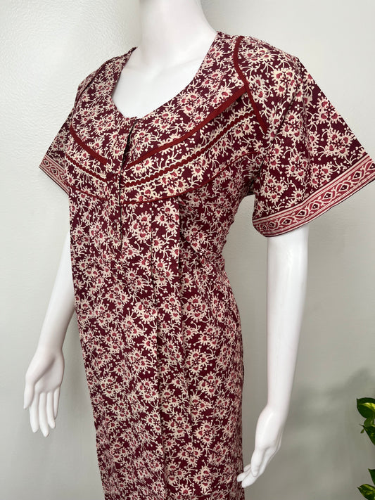 Red Pure Cotton Nightgown Soft & Comfortable