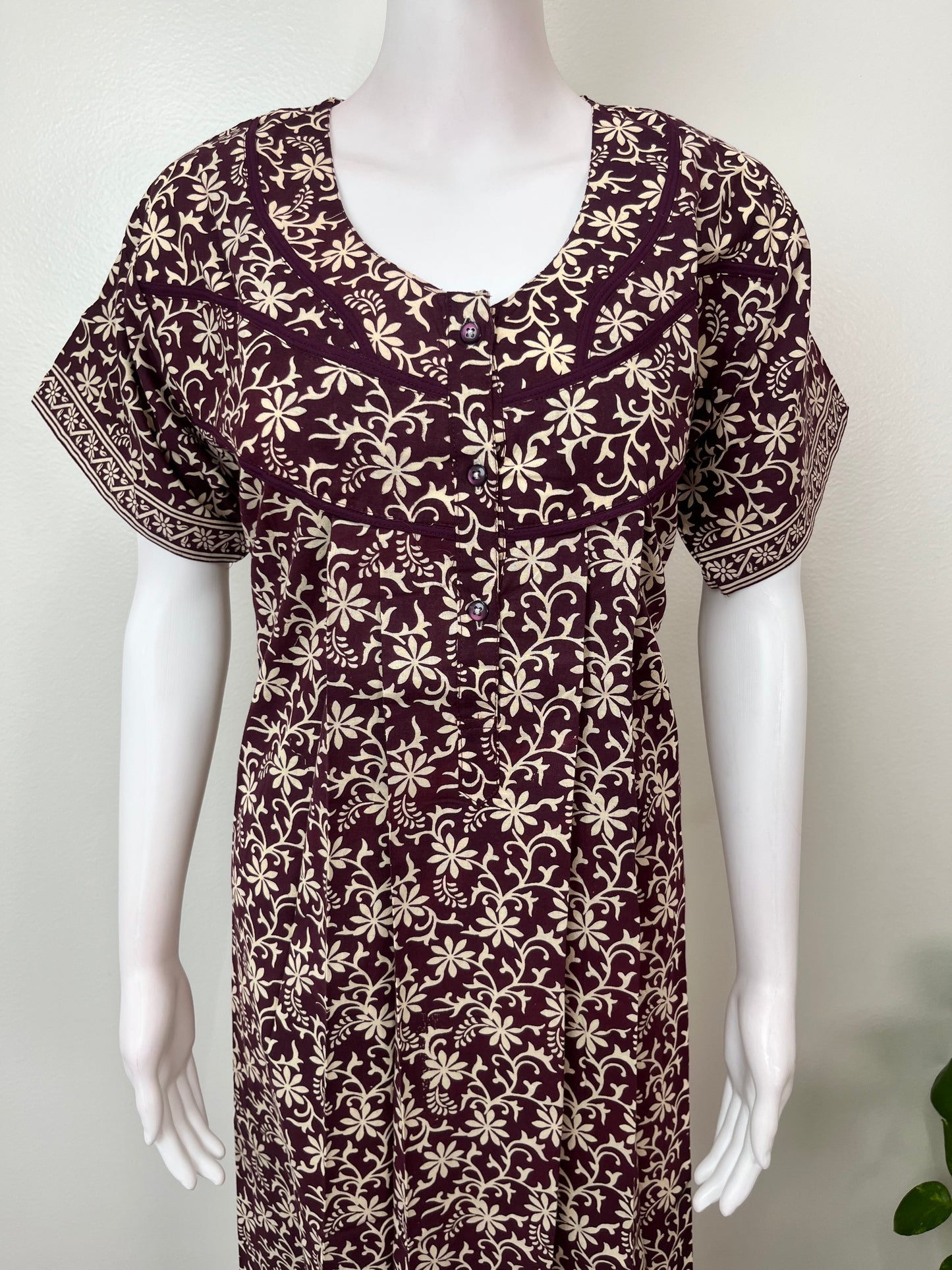 Brown Pleated 100% Cotton Nightgown