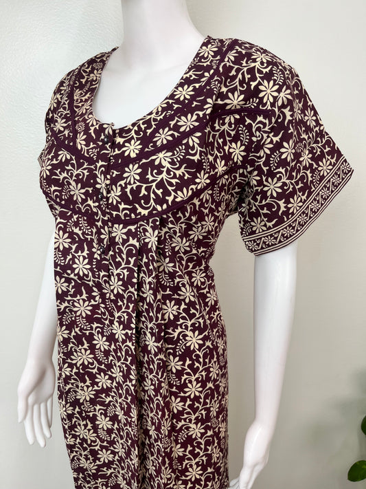 Brown Pleated 100% Cotton Nightgown