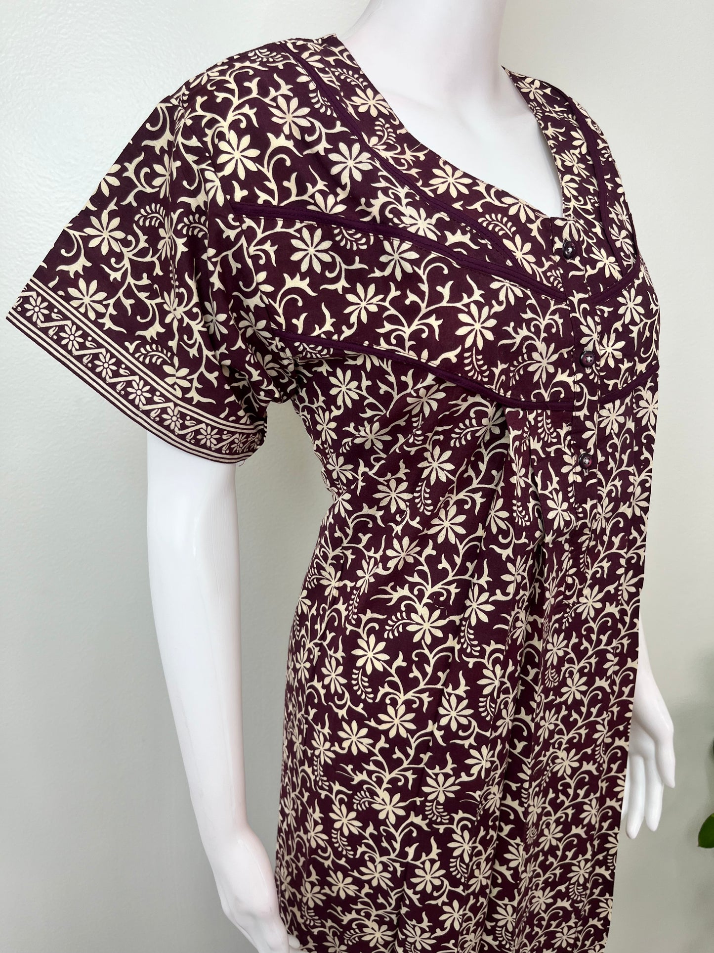 Brown Pleated 100% Cotton Nightgown
