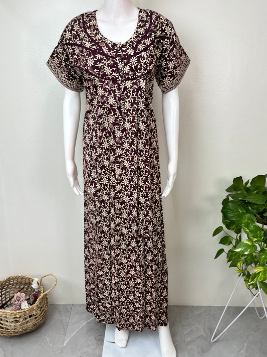 Brown Pleated 100% Cotton Nightgown