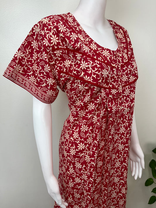 Red Pure Cotton Nightgown Soft & Comfortable