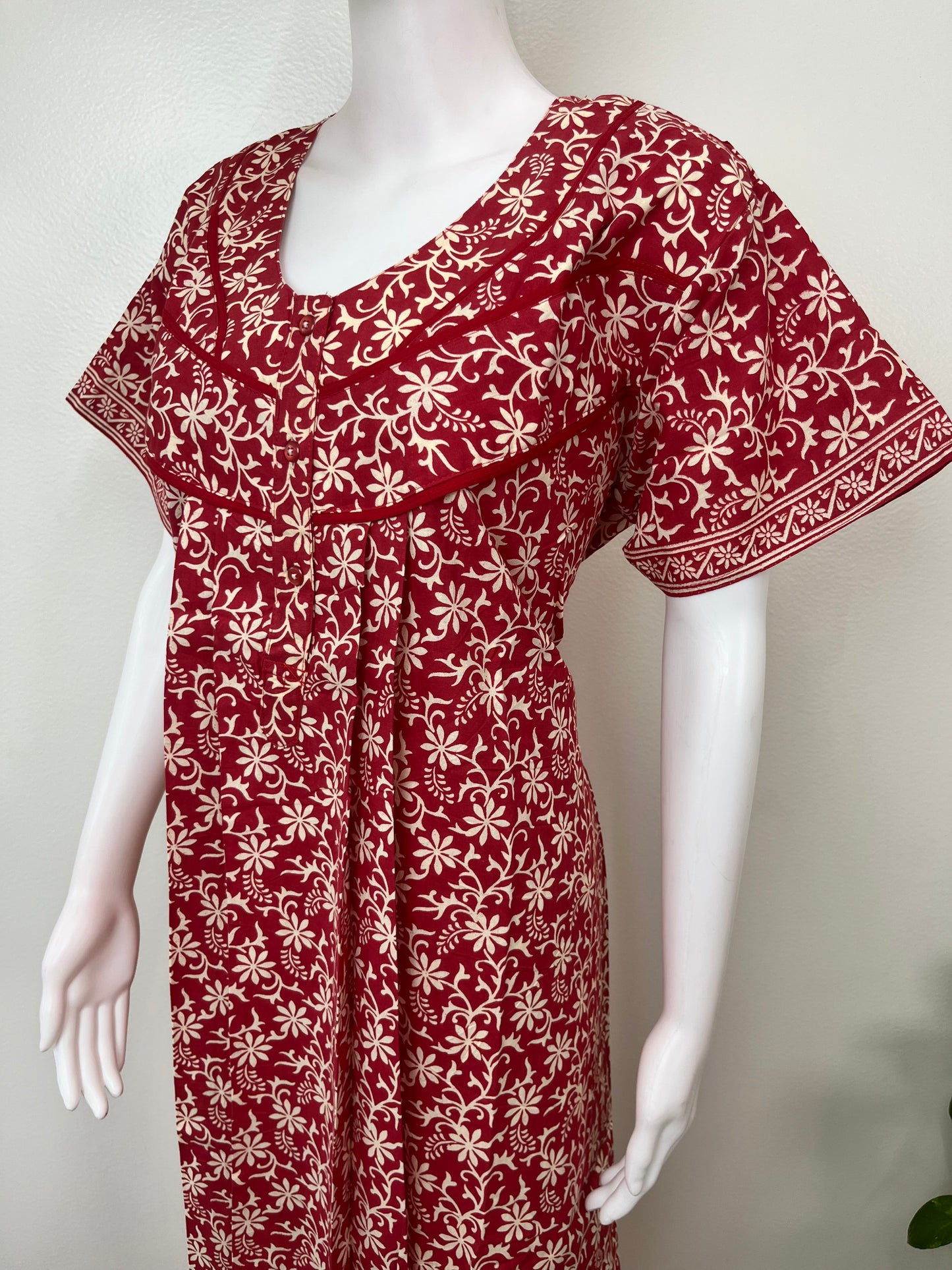 Red Pure Cotton Nightgown Soft & Comfortable