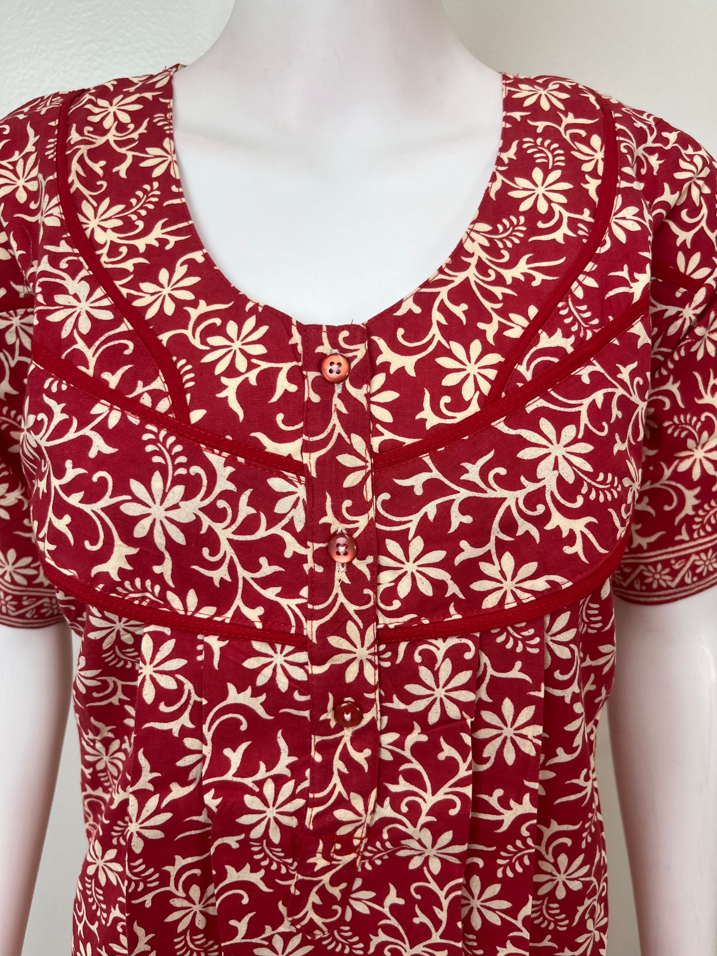 Red Pure Cotton Nightgown Soft & Comfortable