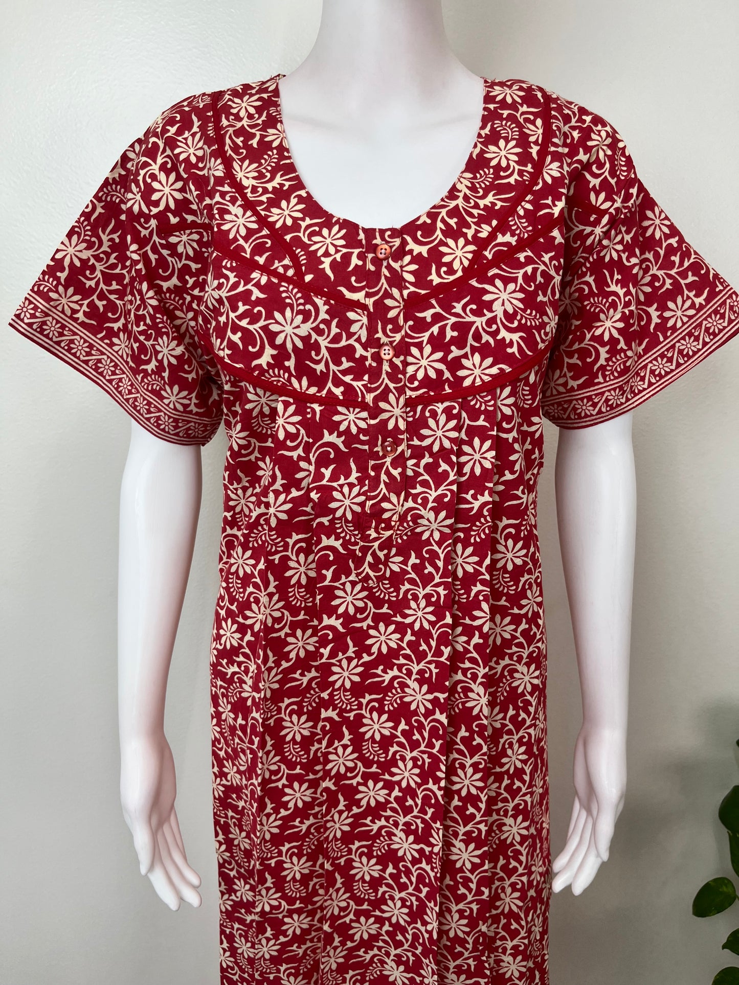 Red Pure Cotton Nightgown Soft & Comfortable