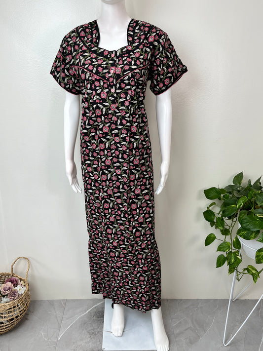Black Pure Cotton Nighty Soft & Comfortable