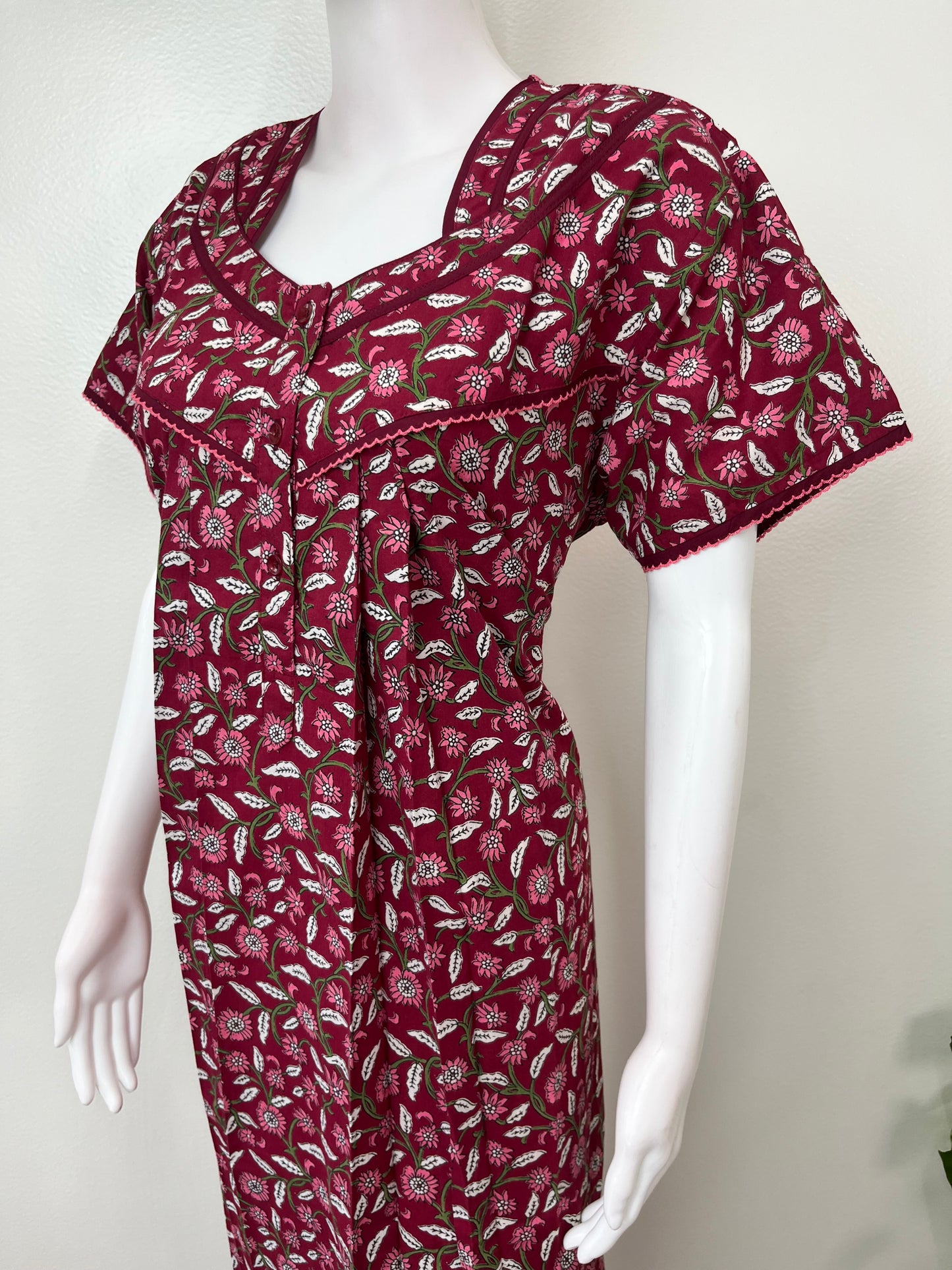 Red Pure Cotton Nightgown Soft & Comfortable