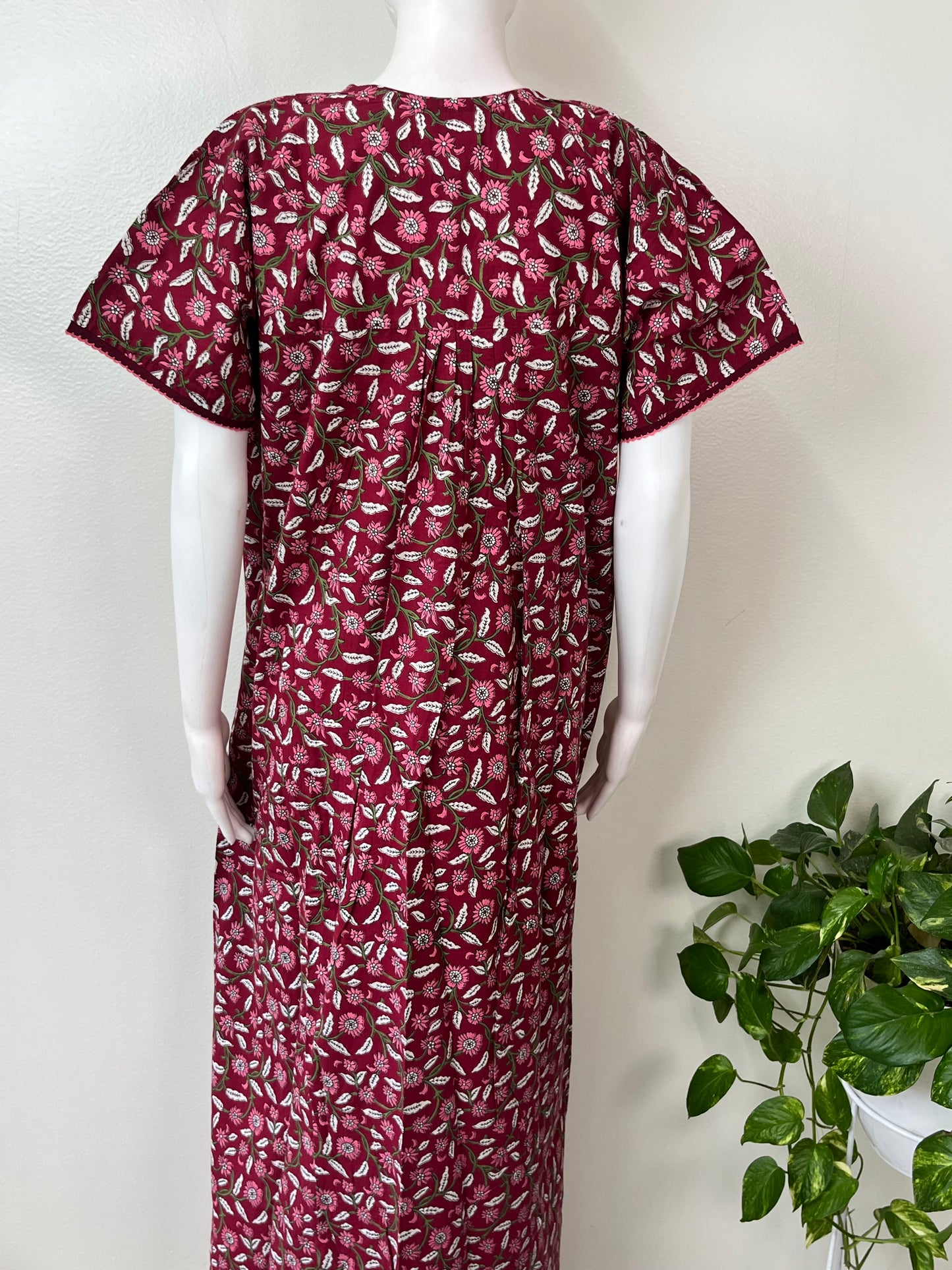 Red Pure Cotton Nightgown Soft & Comfortable