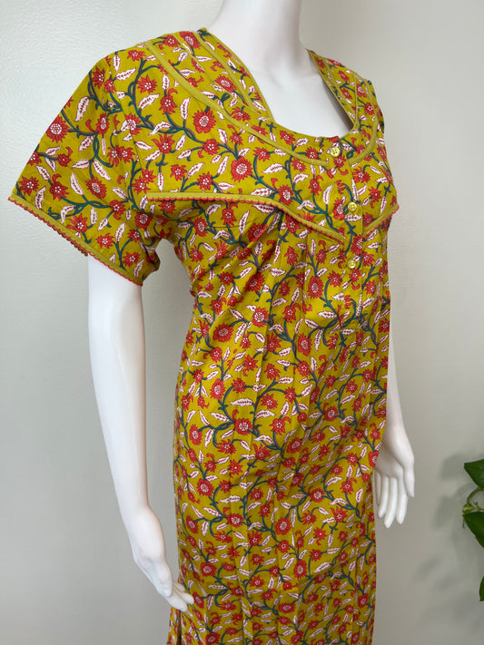 Yellow floral 100% Cotton Nighty for Women