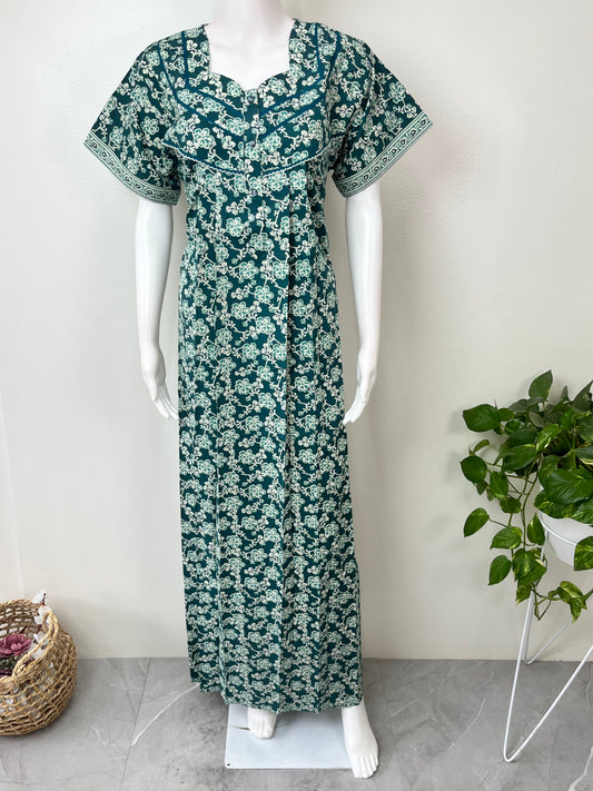 Teal Green 100% Cotton Nighty for Women