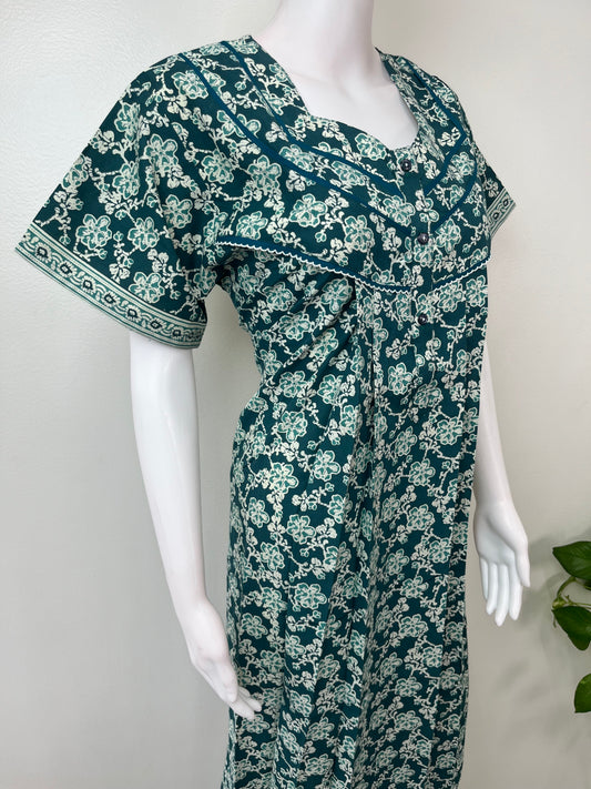 Teal Green 100% Cotton Nighty for Women