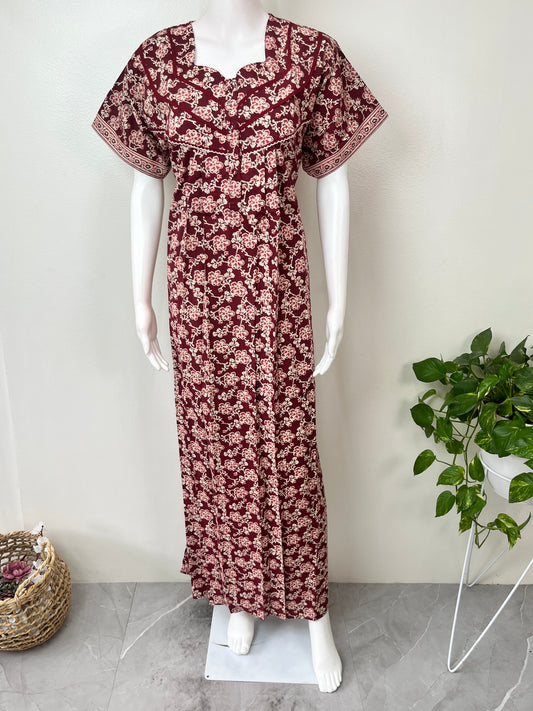 Maroon Pure Cotton Nighty Elegant & Comfortable