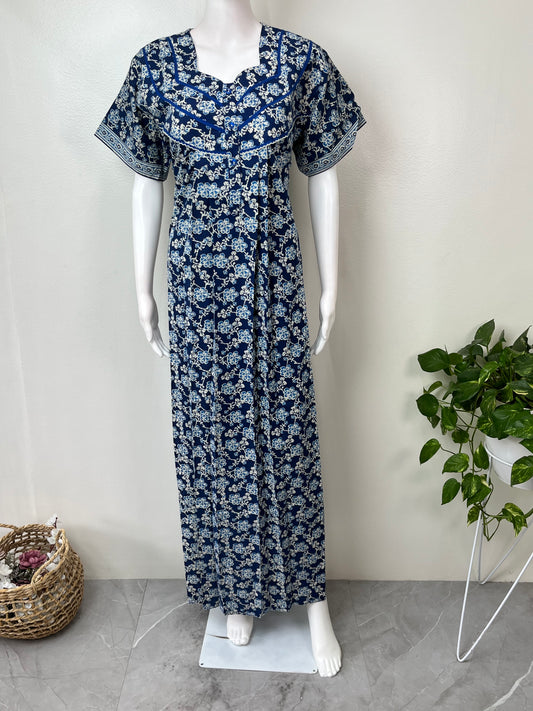 Navy Blue 100% Cotton Women's Nighty