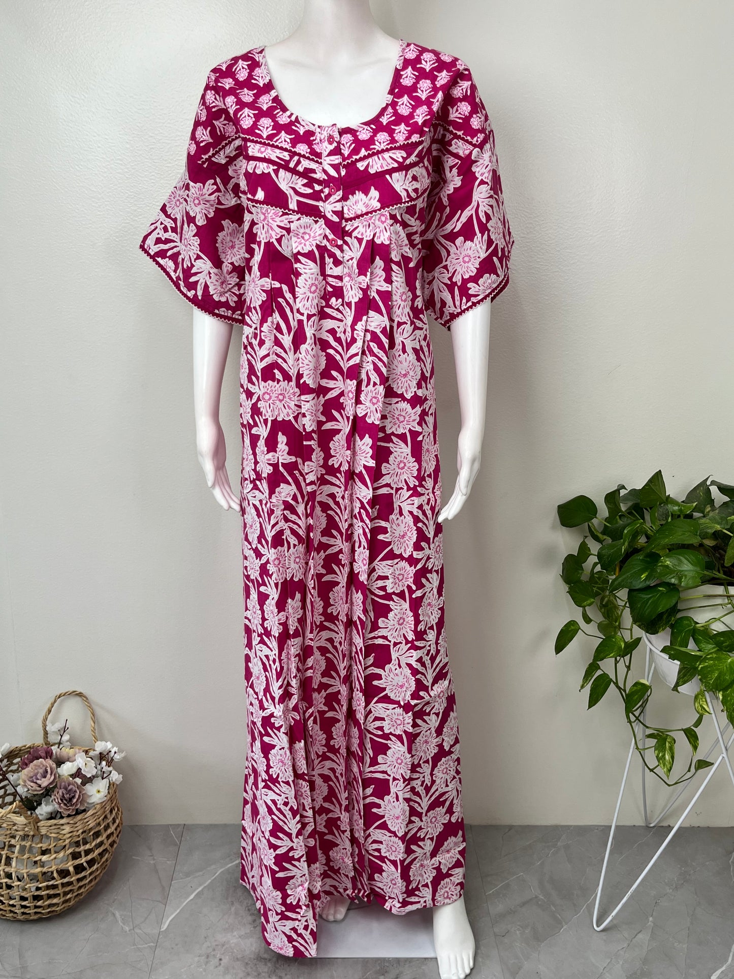 Hot Pink Pure Cotton Nighty Elegant & Comfortable