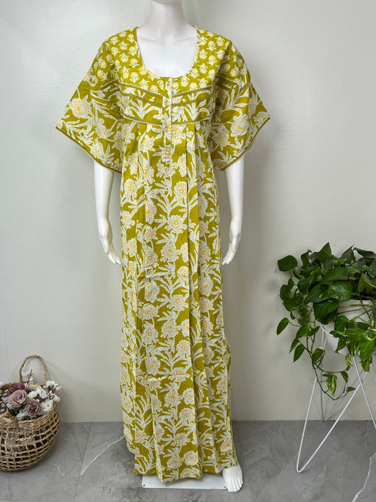 Yellow Pure Cotton Nightgown for Women