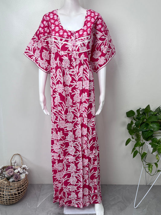 Pink Floral Printed 100% Cotton Nighty