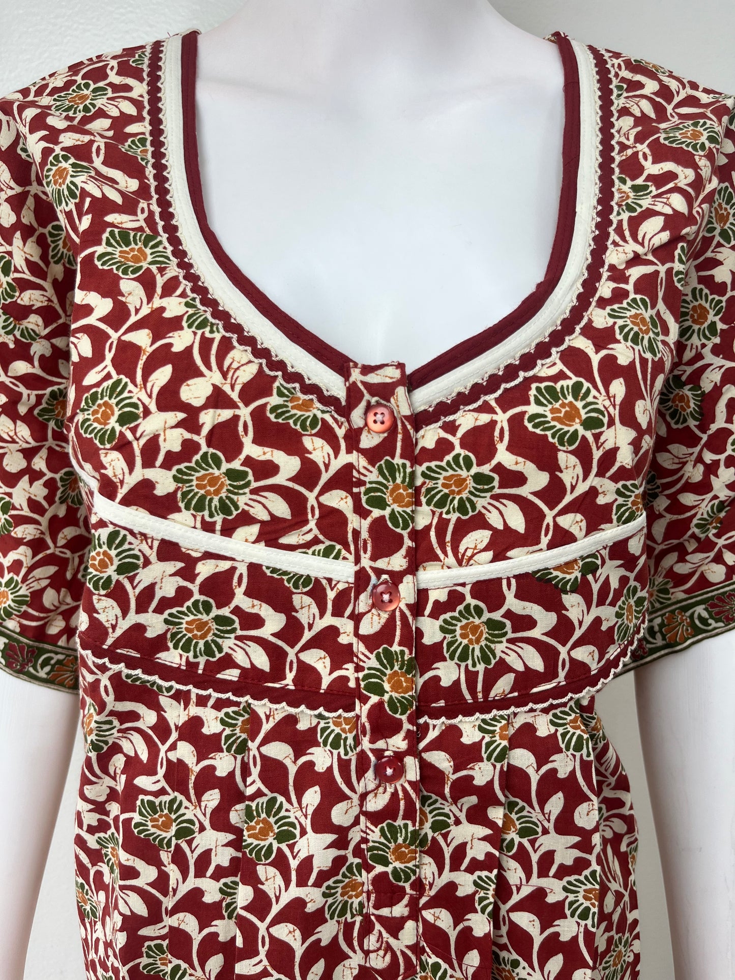 Maroon Pleated 100% Cotton Women's Nighty