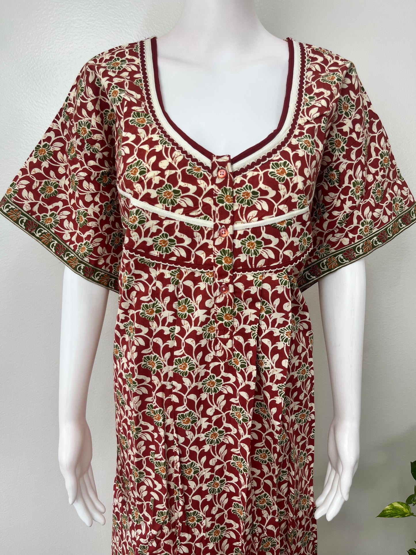 Maroon Pleated 100% Cotton Women's Nighty