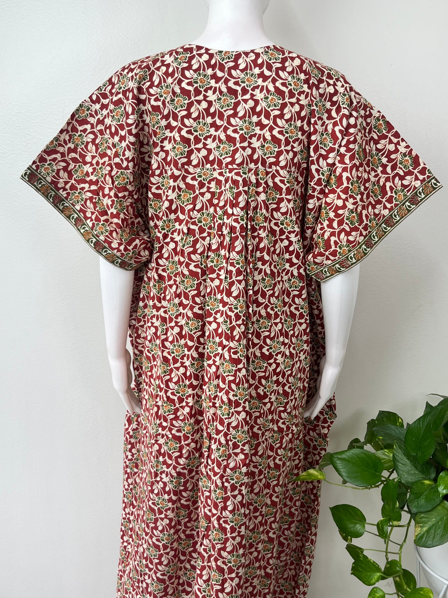 Maroon Pleated 100% Cotton Women's Nighty
