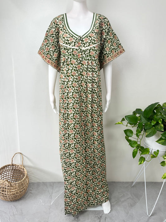 Bottle Green Printed Cotton Nighty Soft & Comfortable