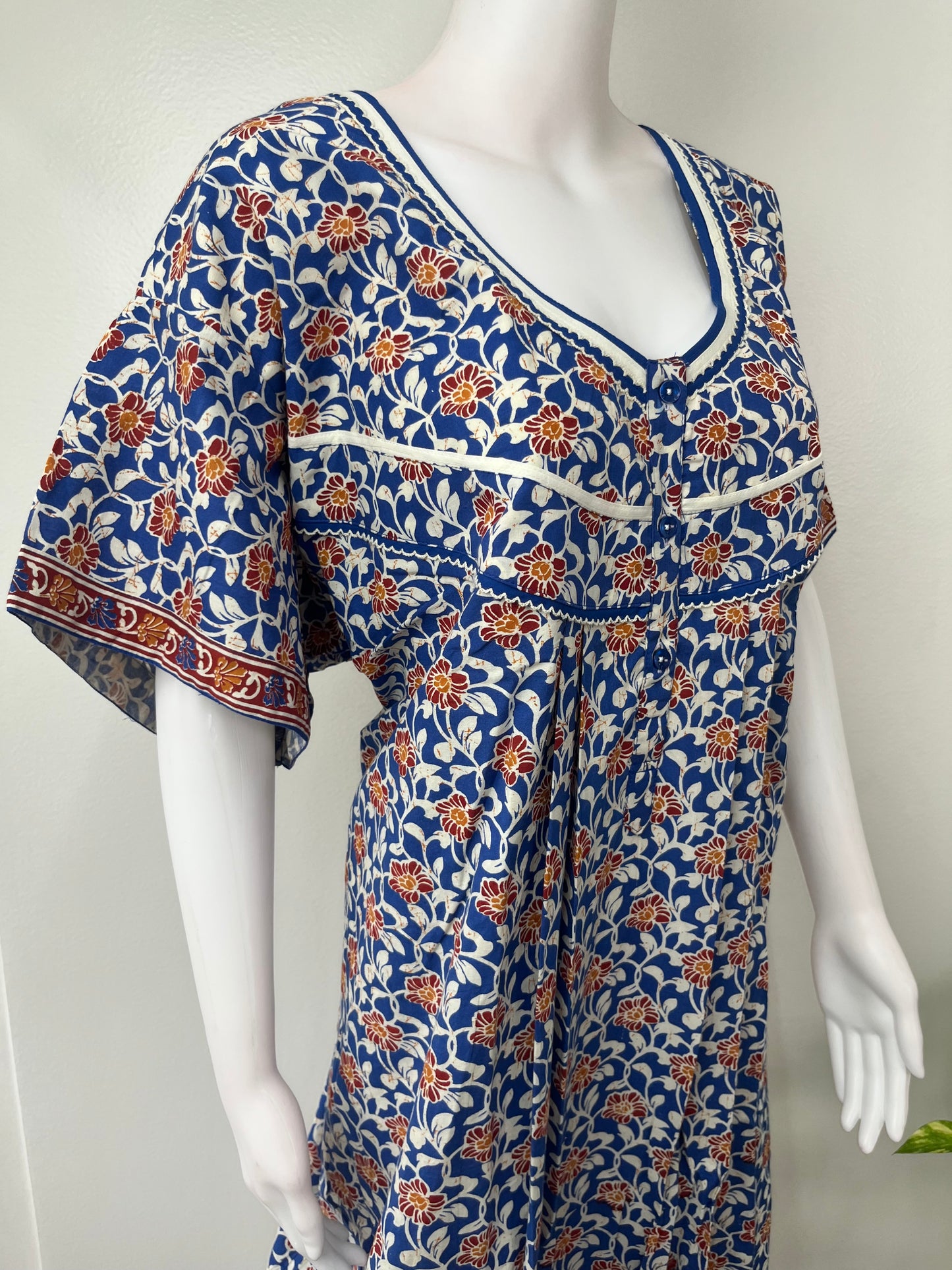 Navy Blue Floral Printed Cotton Nighty
