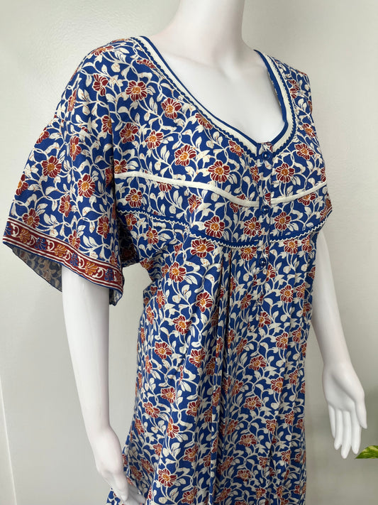 Navy Blue Floral Printed Cotton Nighty