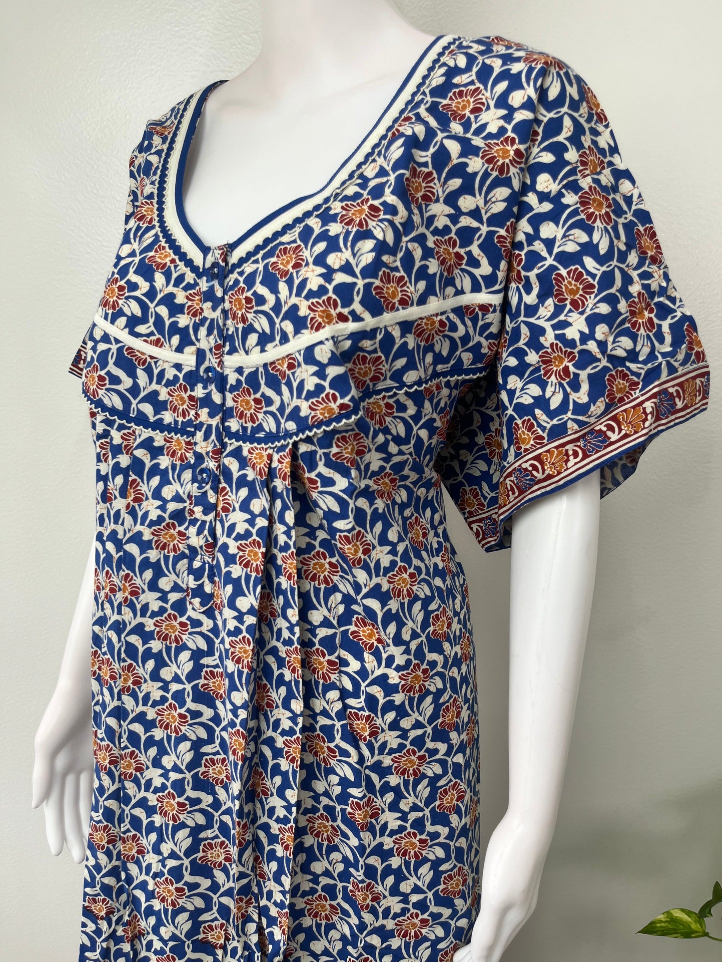 Navy Blue Floral Printed Cotton Nighty