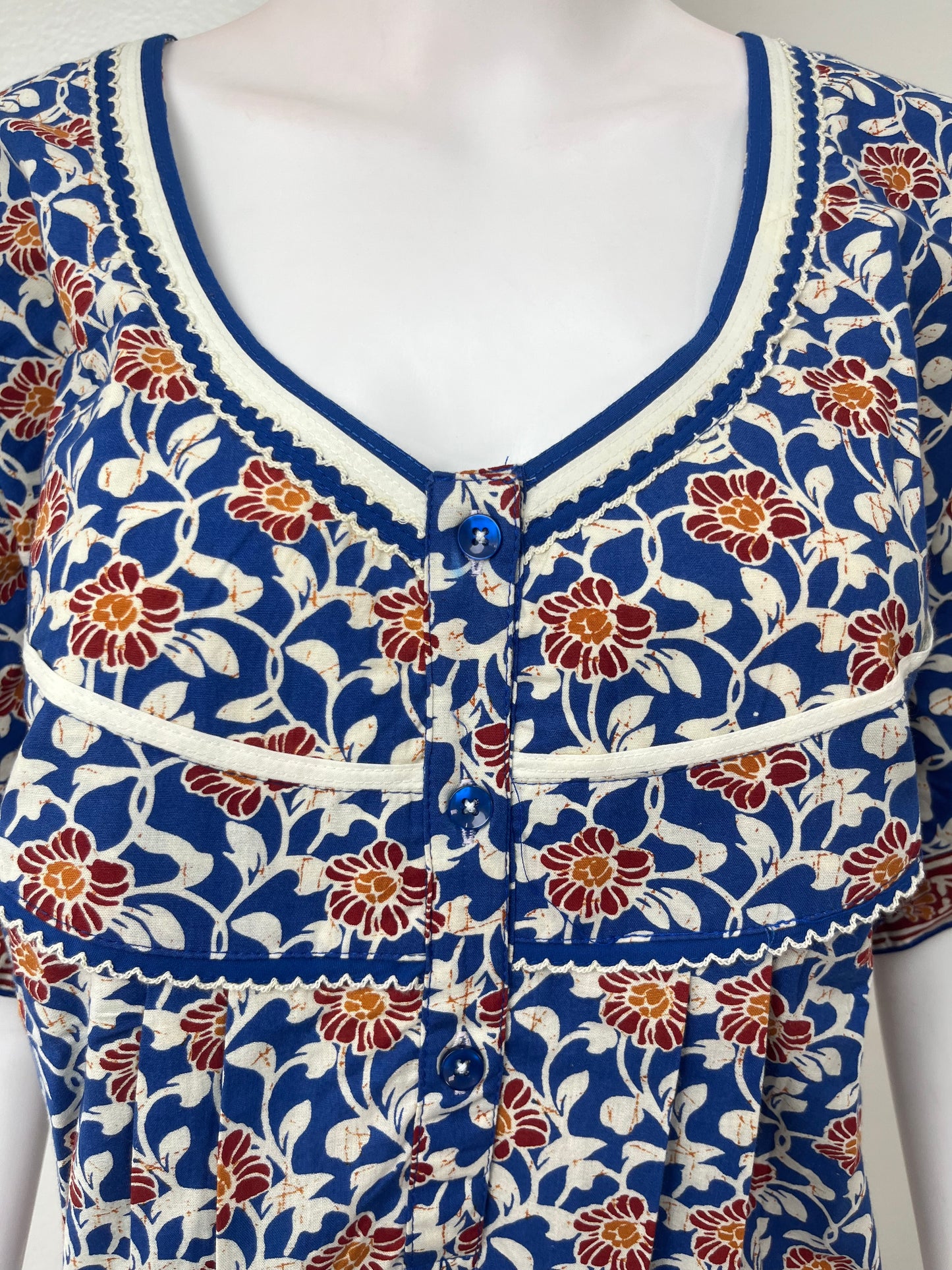 Navy Blue Floral Printed Cotton Nighty
