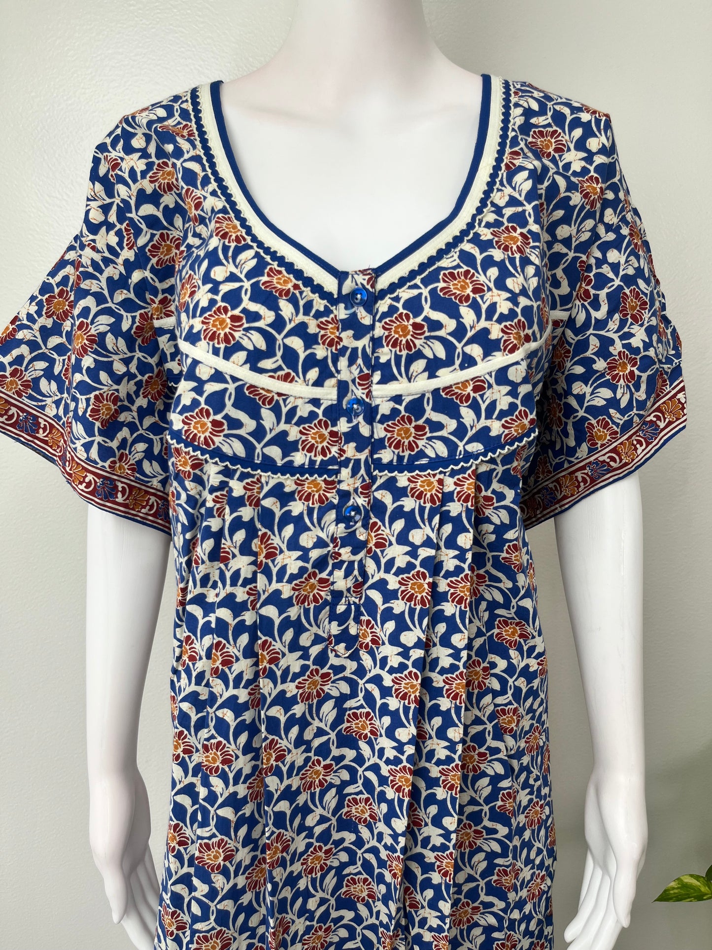 Navy Blue Floral Printed Cotton Nighty