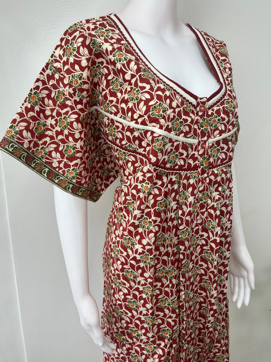 Maroon Pleated 100% Cotton Women's Nighty