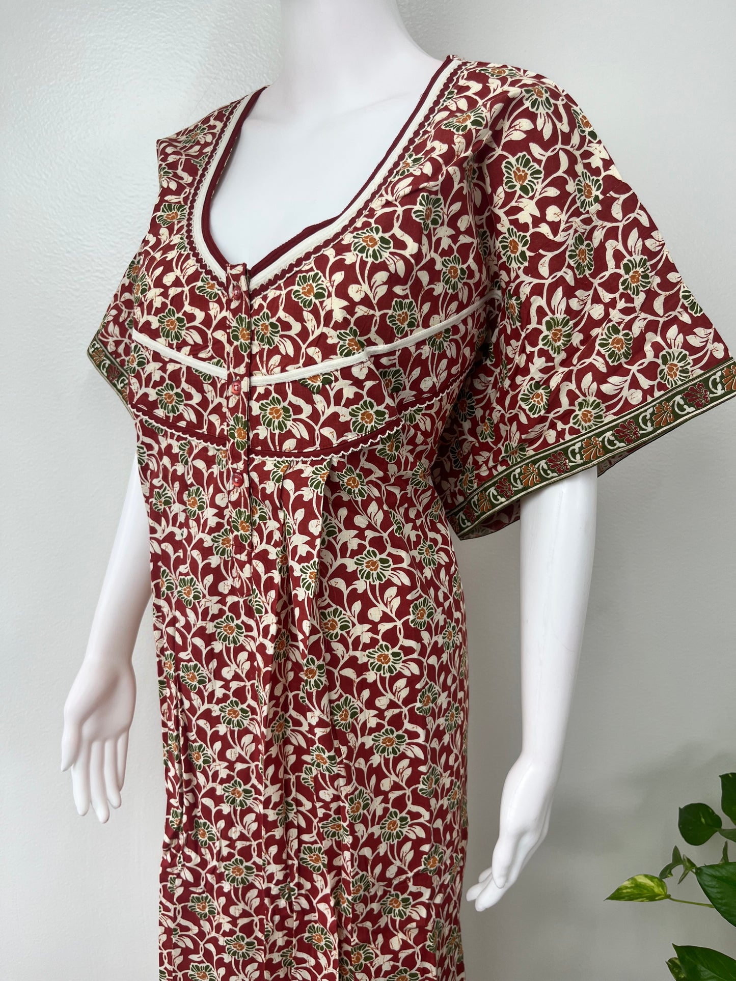 Maroon Pleated 100% Cotton Women's Nighty