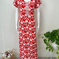 Red Floral Printed Cotton Nightgown for Women