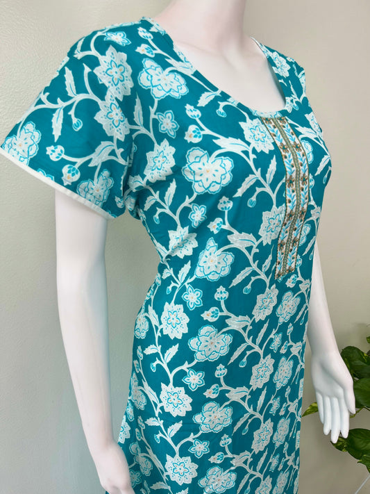 Sky Blue Pure Cotton Nighty for Women