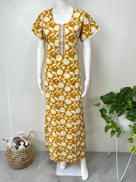 Mustard 100% Cotton Women's Nightgown