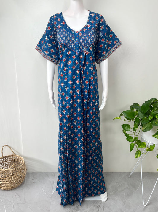 Navy Blue Pleated 100% Cotton Nighty