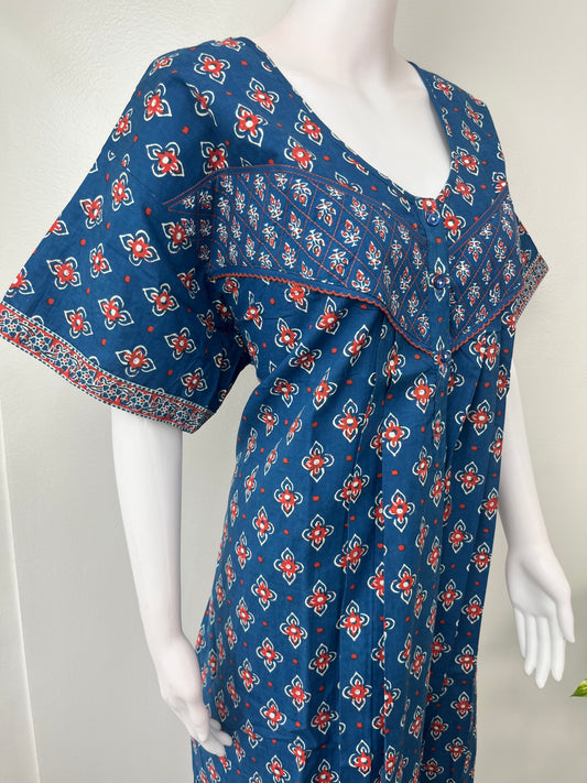 Navy Blue Pleated 100% Cotton Nighty