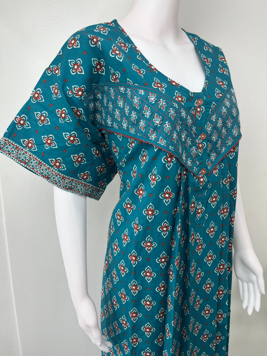 Teal 100% Cotton Nightgown Soft & Comfortable