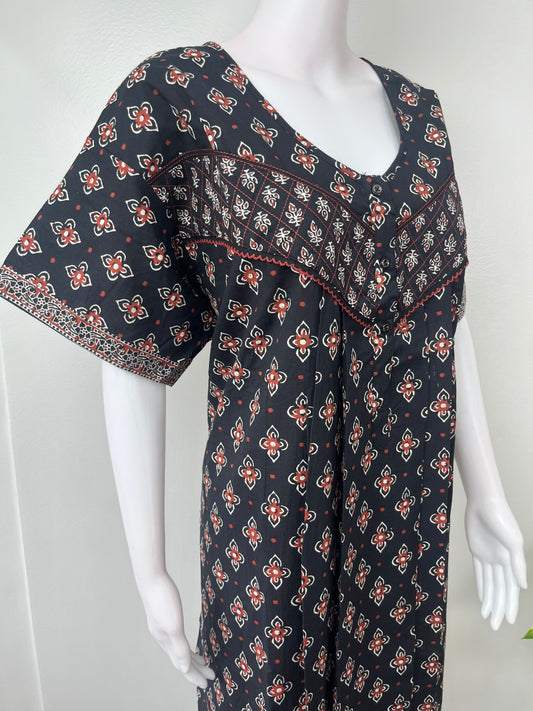 Black Pure Cotton Nightgown Elegant & Breathable