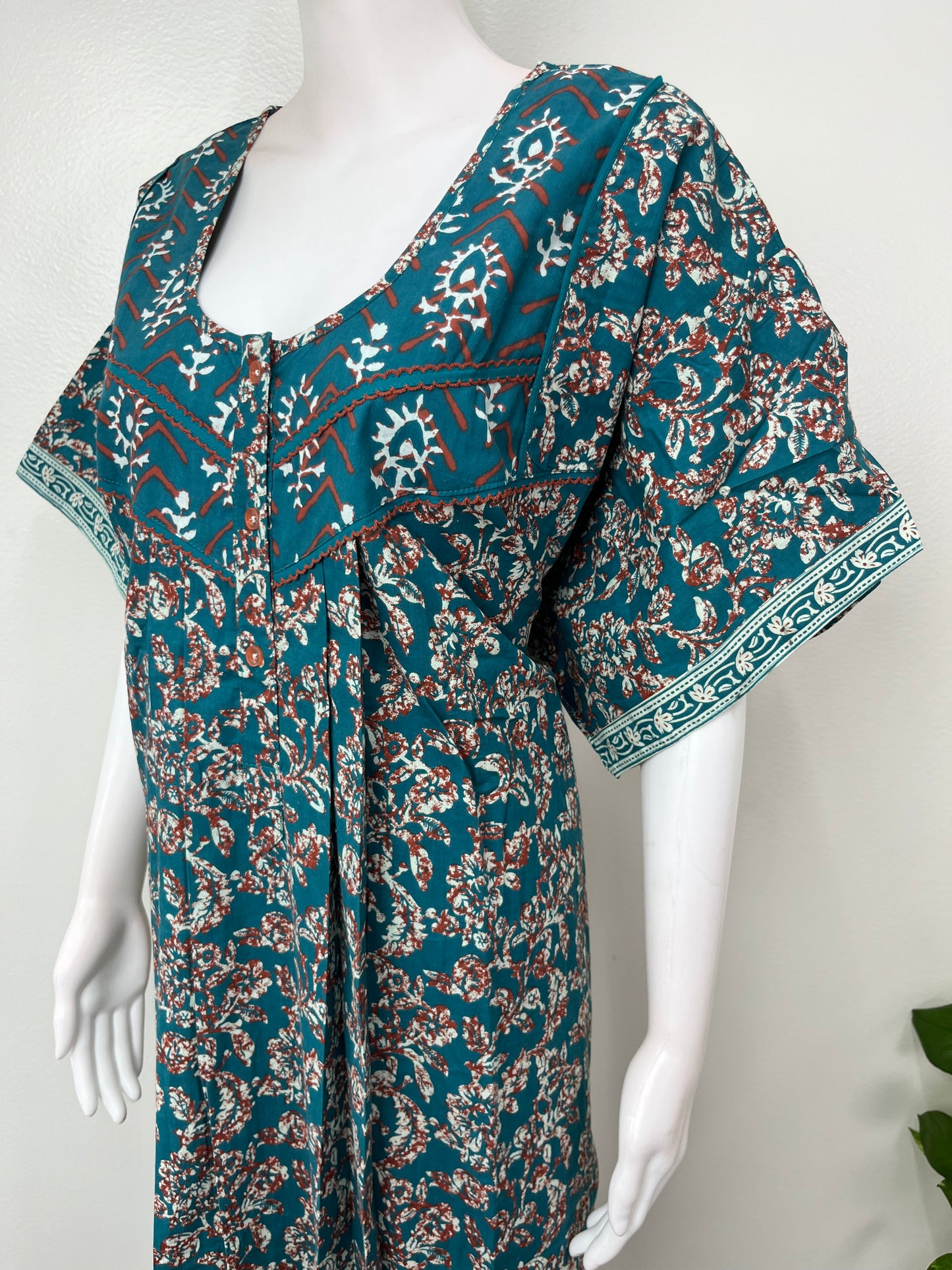 Teal Pleated Style 100% Cotton Nighty