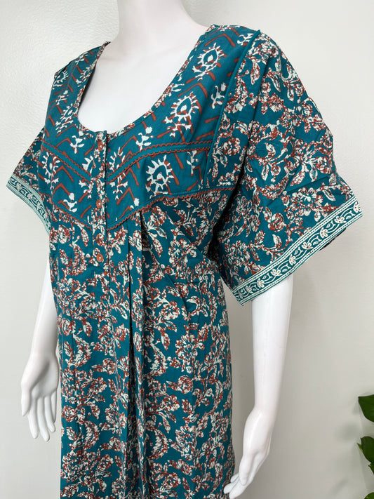 Teal Pleated Style 100% Cotton Nighty