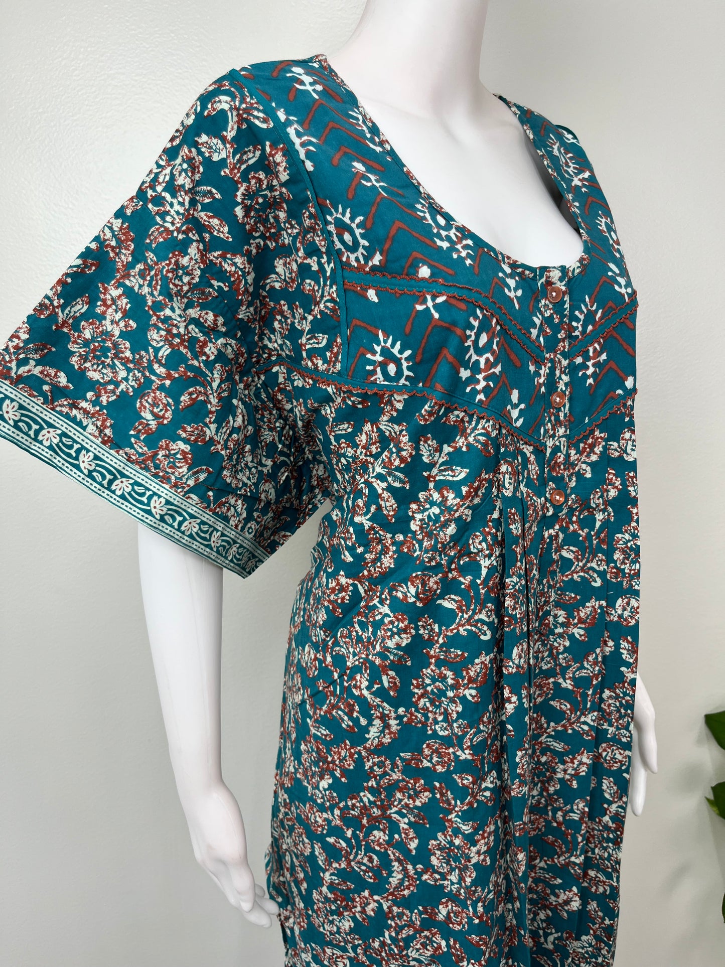 Teal Pleated Style 100% Cotton Nighty