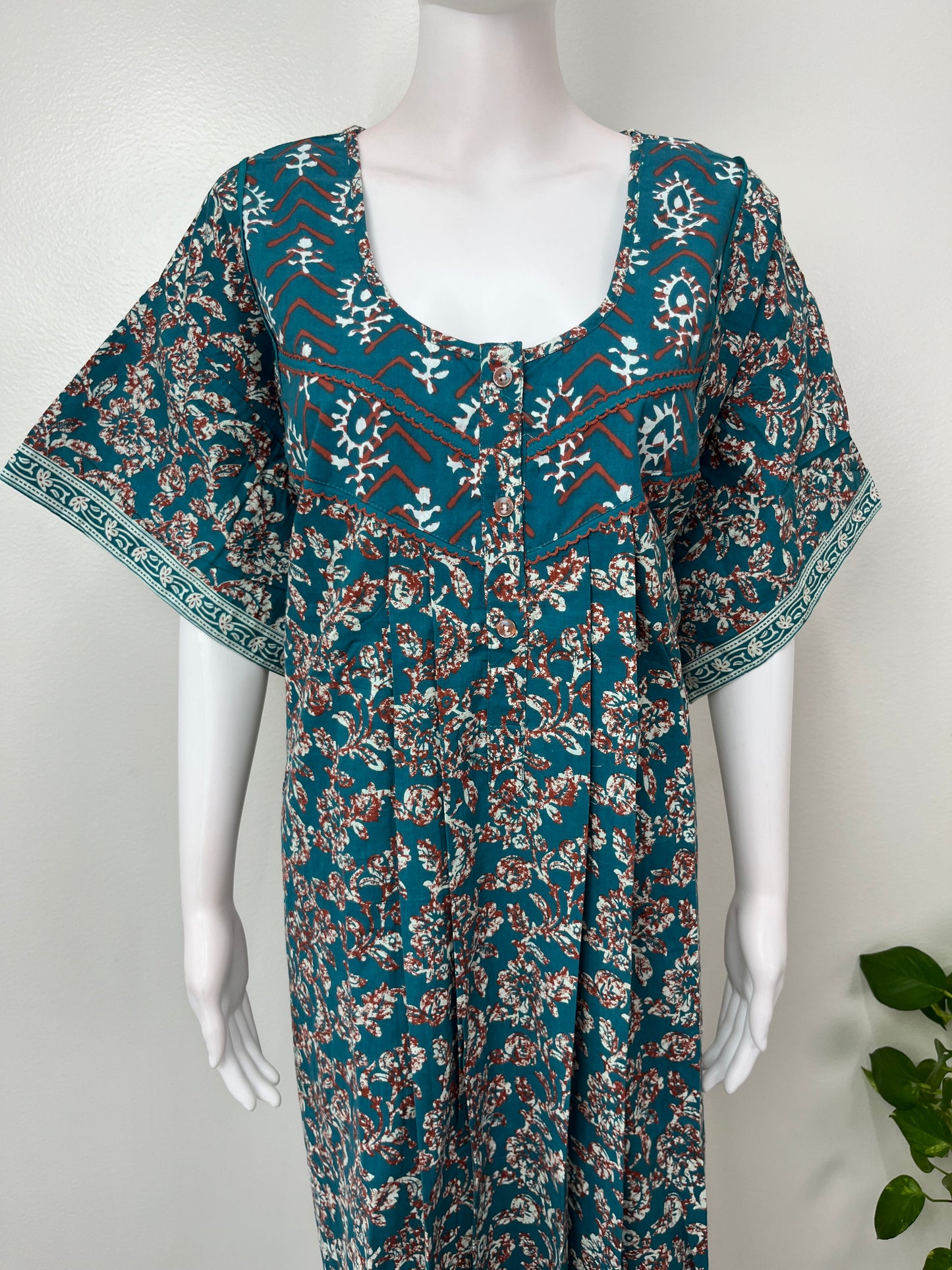 Teal Pleated Style 100% Cotton Nighty