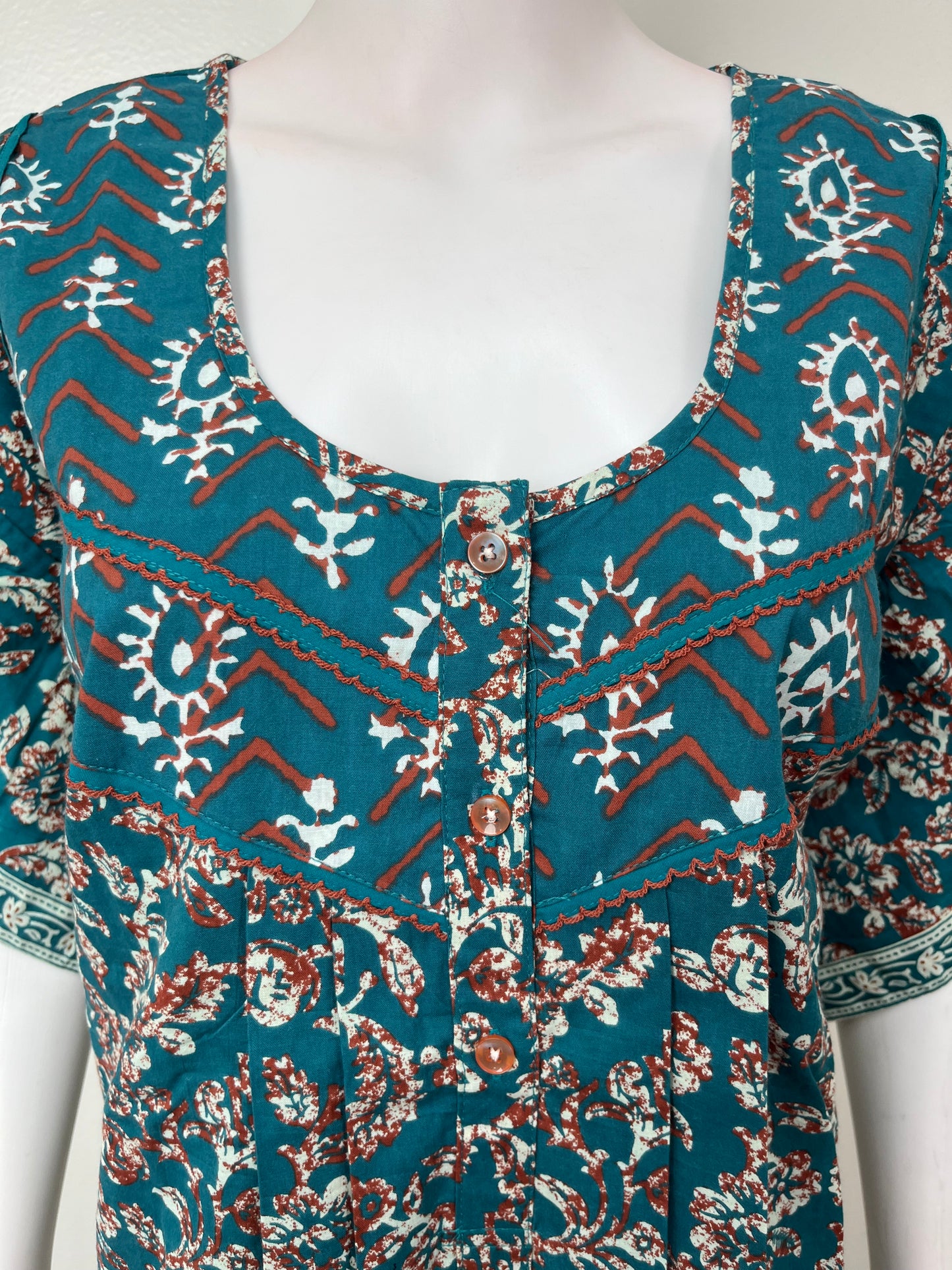 Teal Pleated Style 100% Cotton Nighty