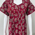 Maroon Pleated 100% Cotton Women's Nightgown