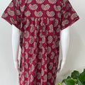 Maroon Pleated 100% Cotton Women's Nightgown