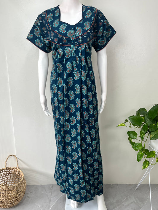 Blue Pure Cotton Nighty Elegant & Comfortable
