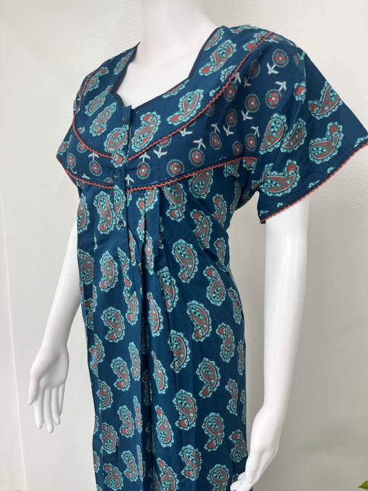 Blue Pure Cotton Nighty Elegant & Comfortable