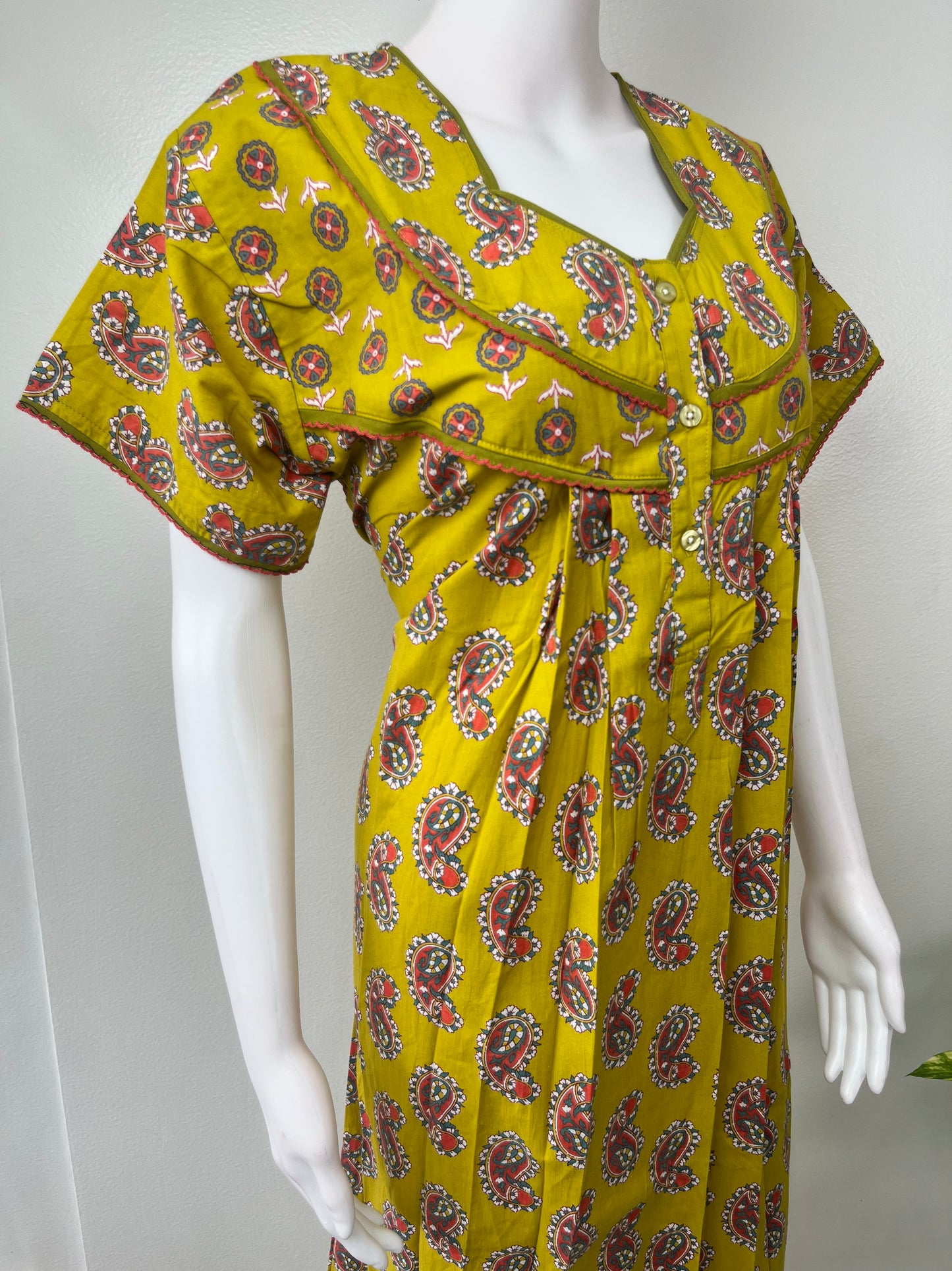 Yellow Pleated 100% Cotton Nighty